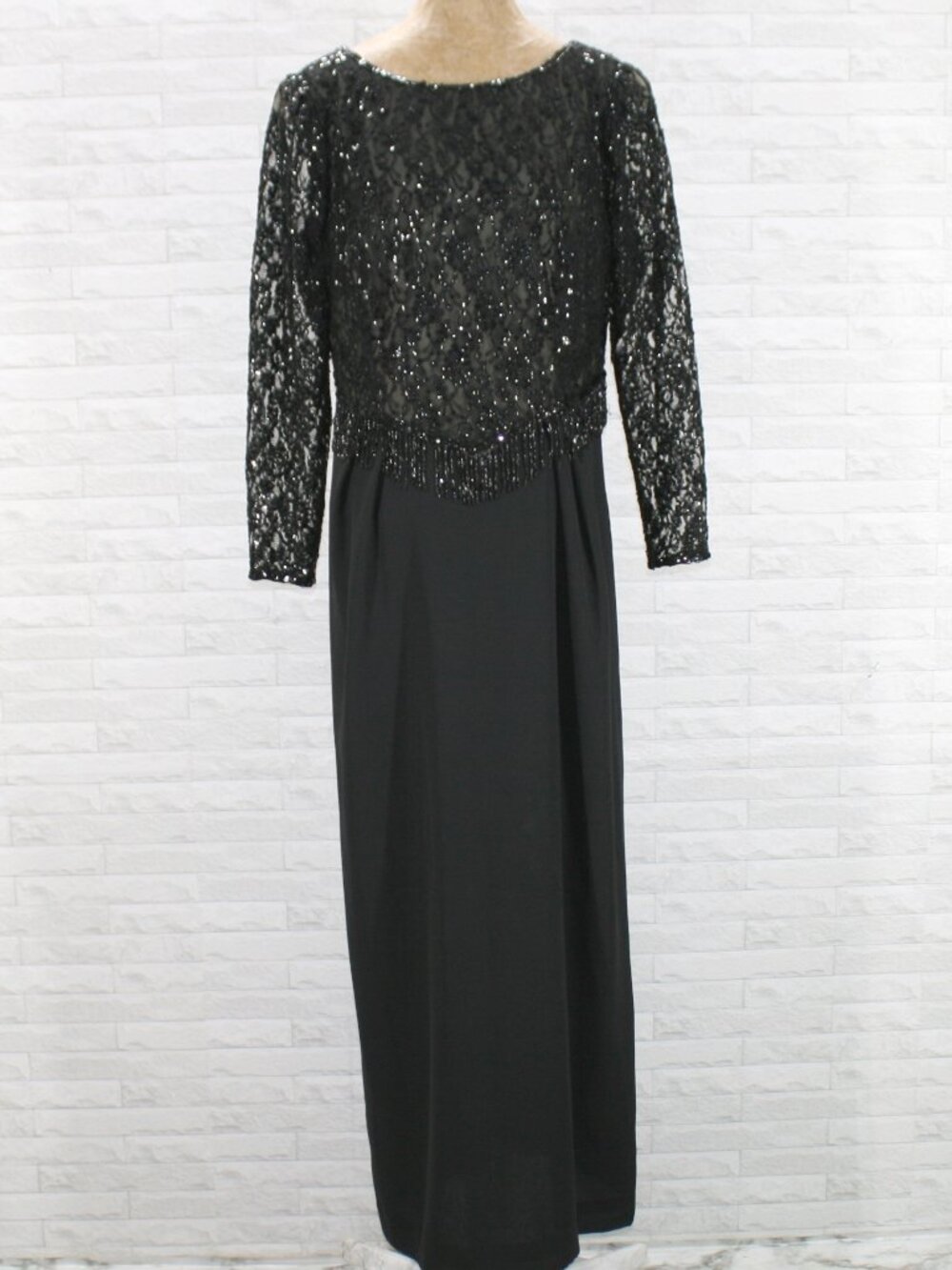 VINTAGE JACK BRYAN Dress Beaded Sequin Fringe Formal Cocktail Black Plus Size 18